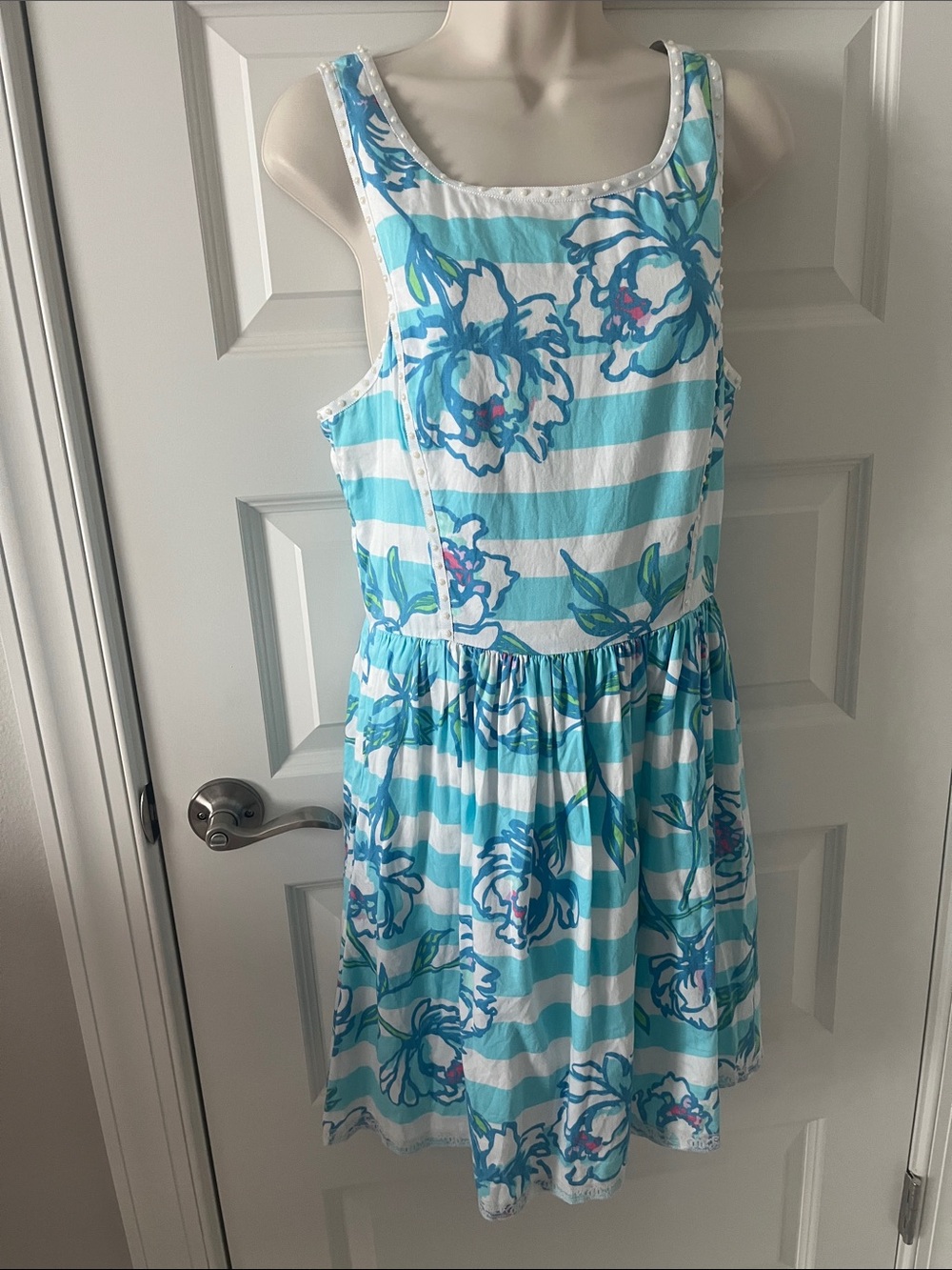 Lilly Pulitzer Aqua & White Striped Floral Backless Sundress